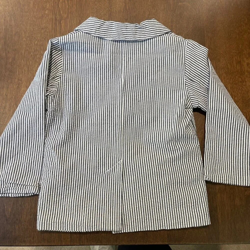 Cherokee Striped Seersucker Blazer Boys Size 3T Blue‎ White Notch Lapel Cotton
